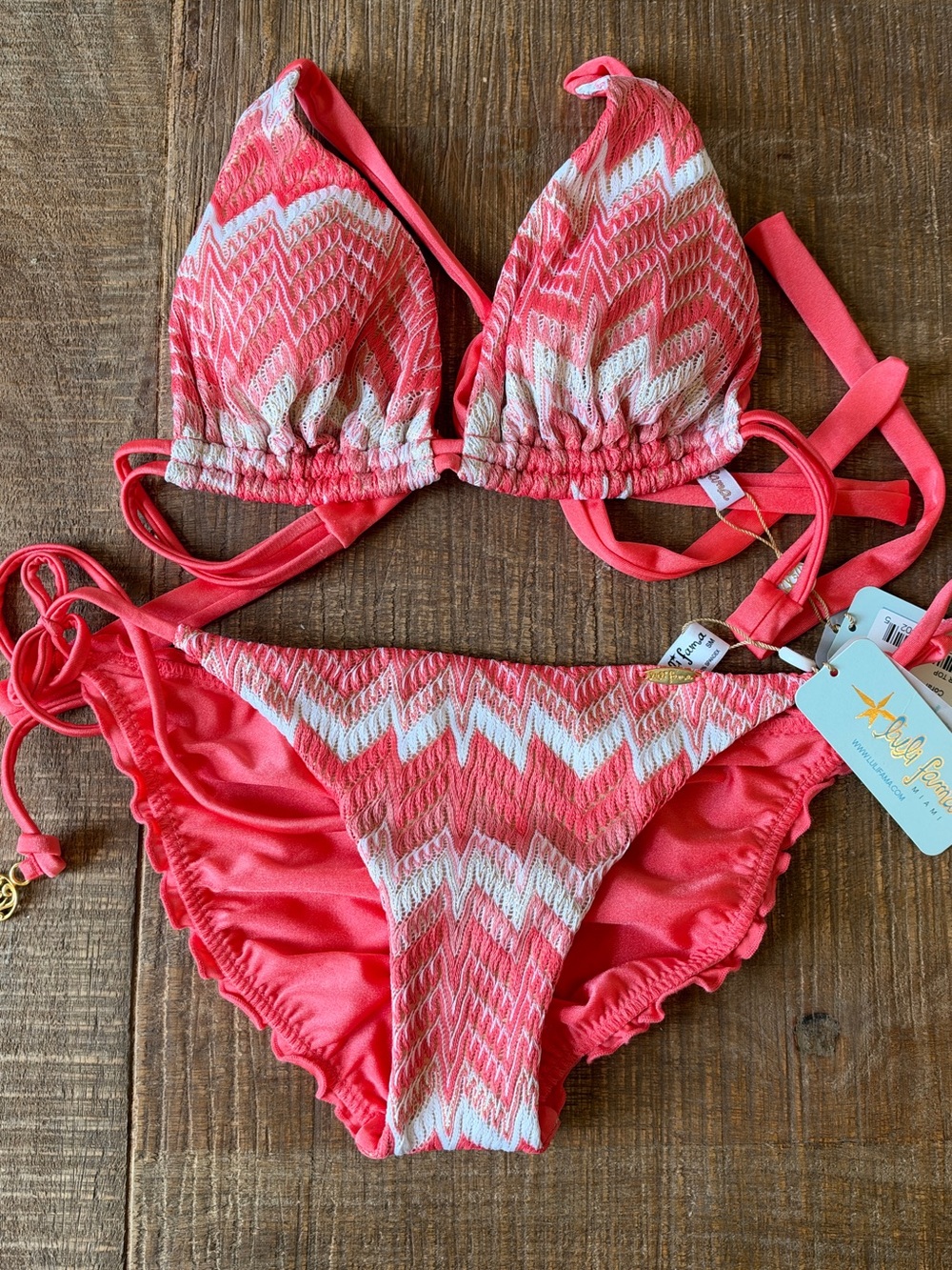 Luli Fama - Coral Chevron Triangle Bikini Set